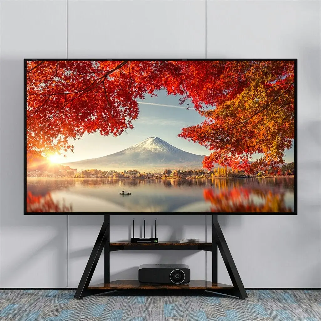 Fin 65-100" Heavy Duty Tv Floor Stand Stablest Trapezoidal Tv Mount Height Adjustabl