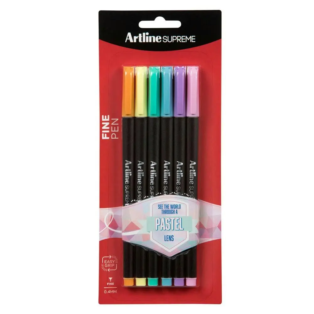 6pc Artline Supreme 0.4mm Fine Point Pens Art/Crafts Pen Assorted Pastel Colours - Office