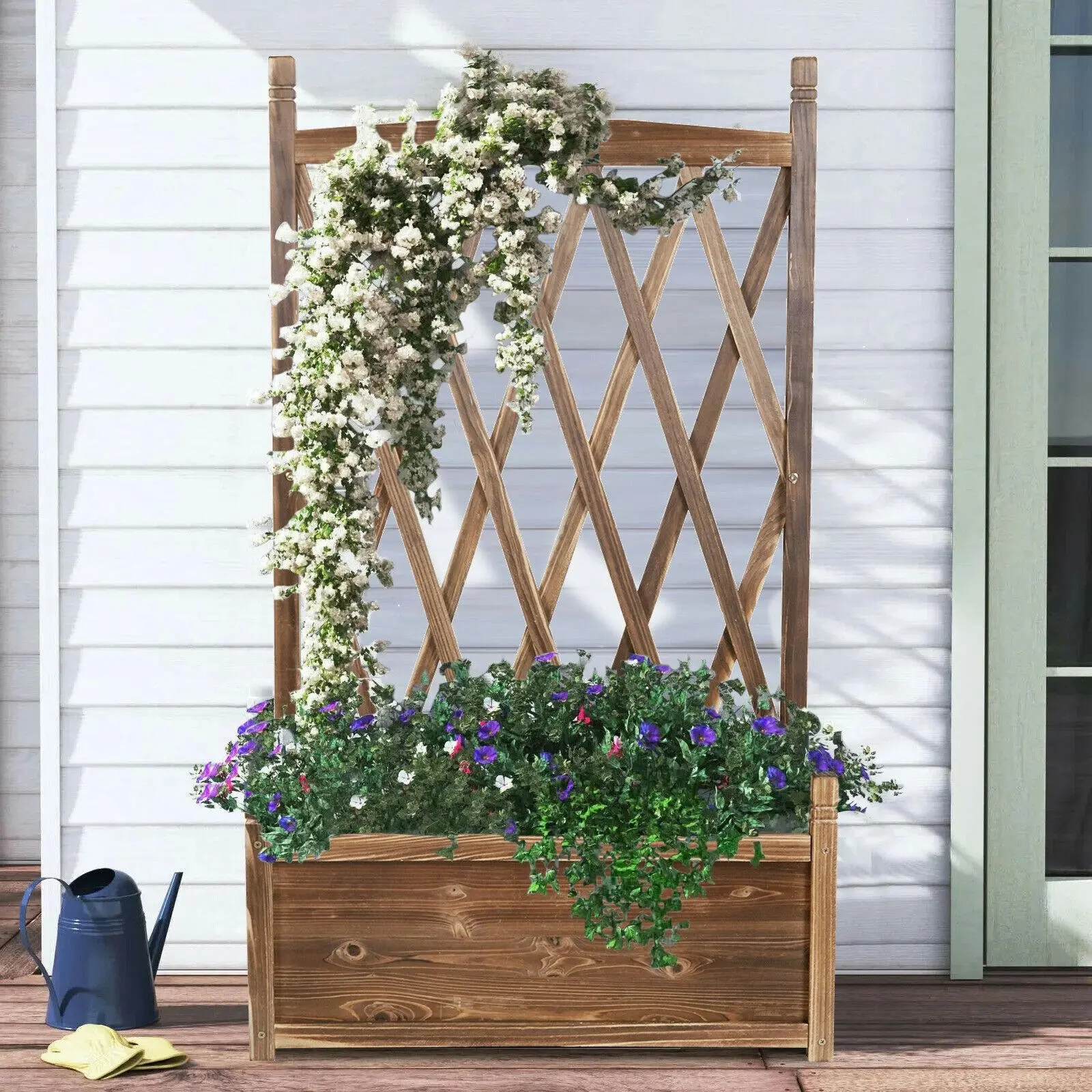 Large Wooden Garden Planter Raised Plant Flower Pot Box Trellis Patio Lattice - Home & Garden