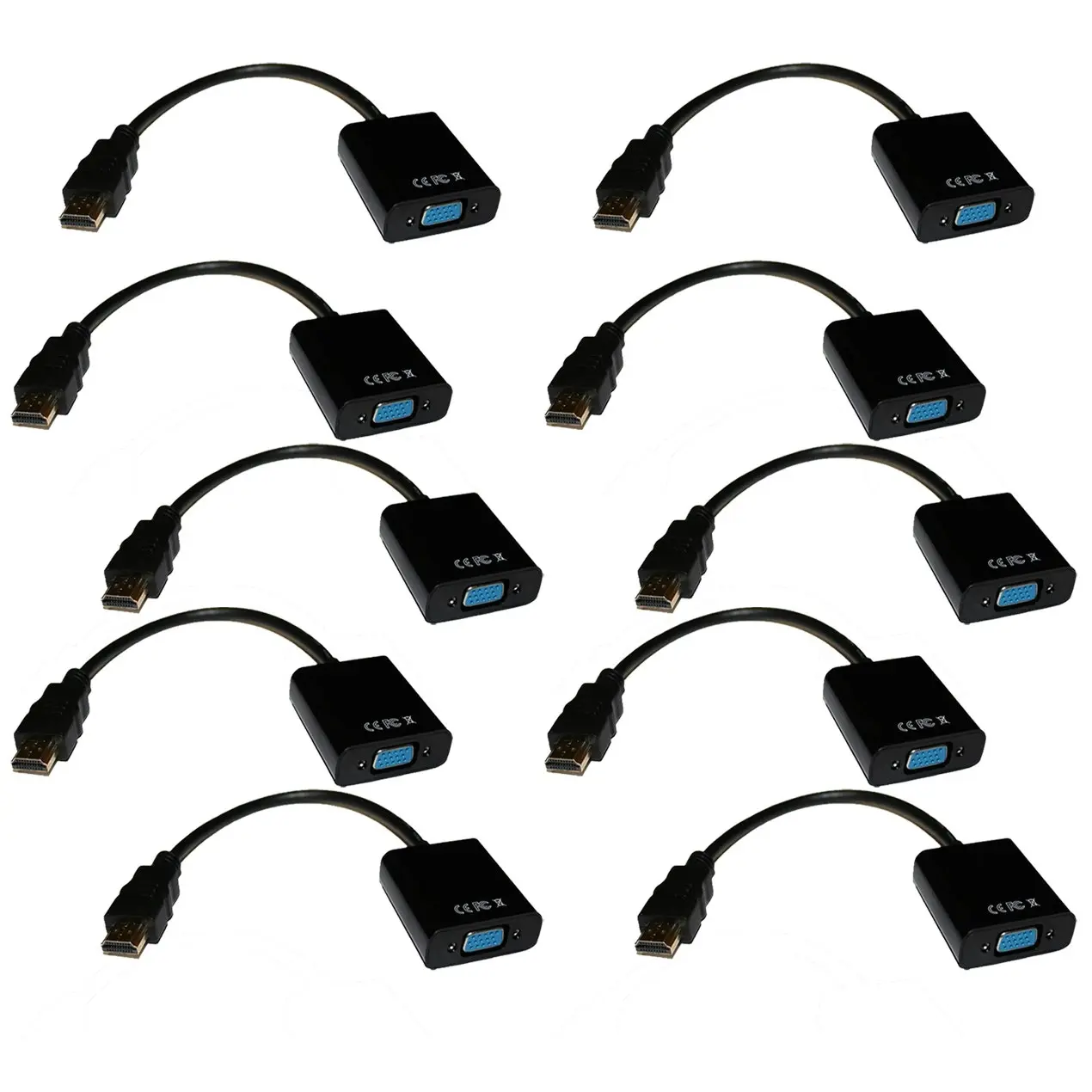10Pc Hdmi To Vga Converter Cable 1080P + 3.5Mm Stereo Audio Digital Analog Conversion 10X - Electronics