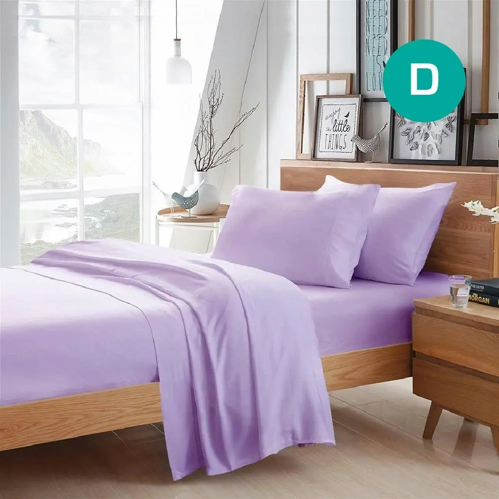 Double Size Lilac Color Poly Cotton Fitted Sheet Flat Sheet Pillowcase Sheet Set - Home & Garden