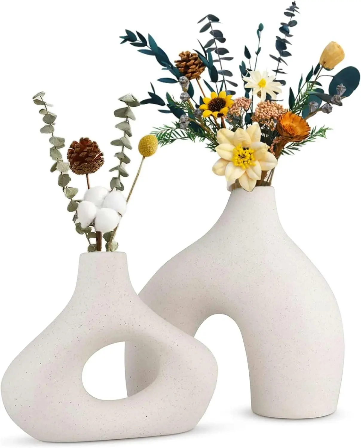Ceramic Set of 2 Modern White Vases for Home Décor - Home & Garden