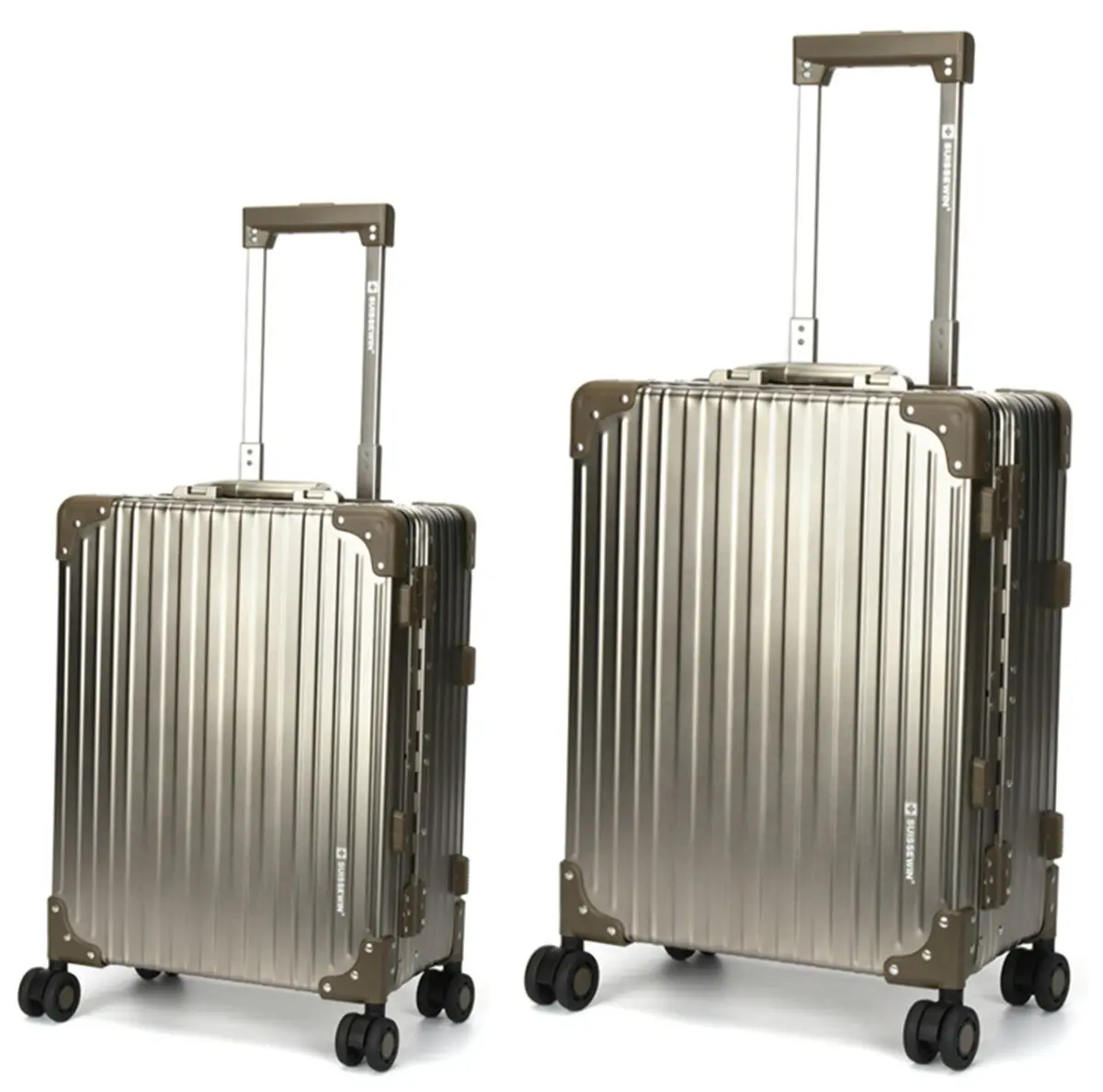 Suissewin Swiss Full Aluminium Luggage Suitcase Lightweight TSA locker 8 wheels HardCase 2PCS Set SN1195AB - Fashion