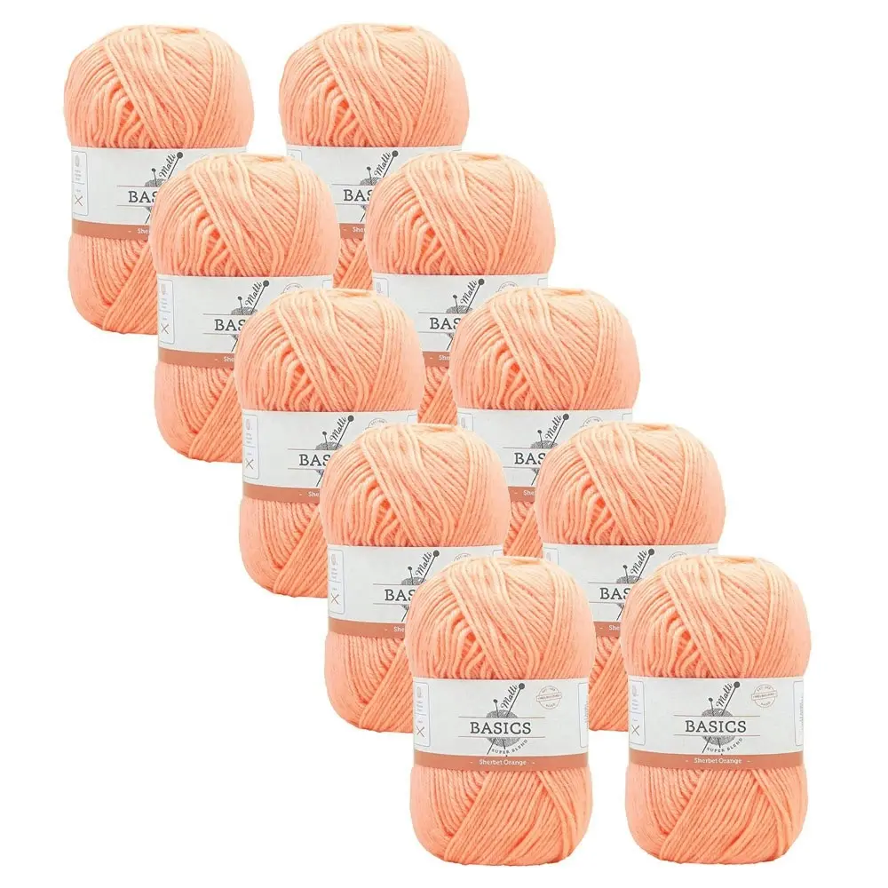 10x Malli Blend Basic 100g Acrylic/Polyester Yarn Knitting Sherbet Orange - Hobbies