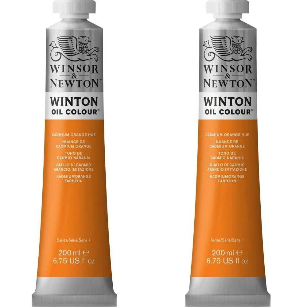 2x Winsor & Newton 200ml Winton Oil Colour Paint Artist Cadmium Orange Hue - Hobbies