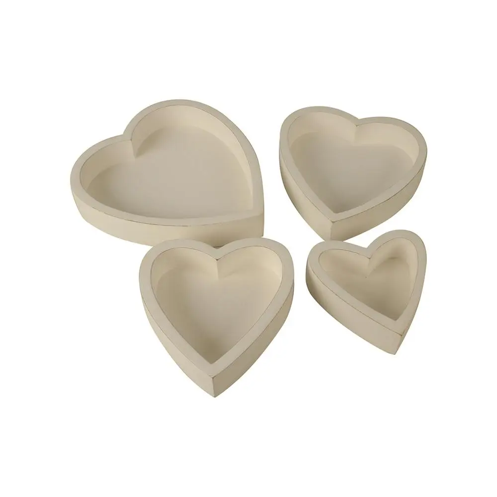 4pc Maine & Crawford 26cm Harmony Mango Wood Heart Box Storage Organiser White - Home & Garden