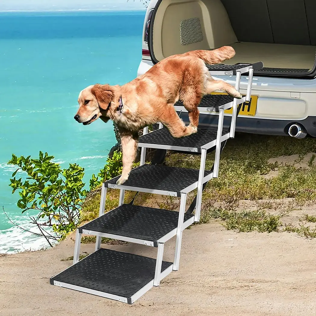 Pawz 6 Steps Dog Ramp Adjustable Height Stair Car Dog Folding Portable Aluminium - Pets