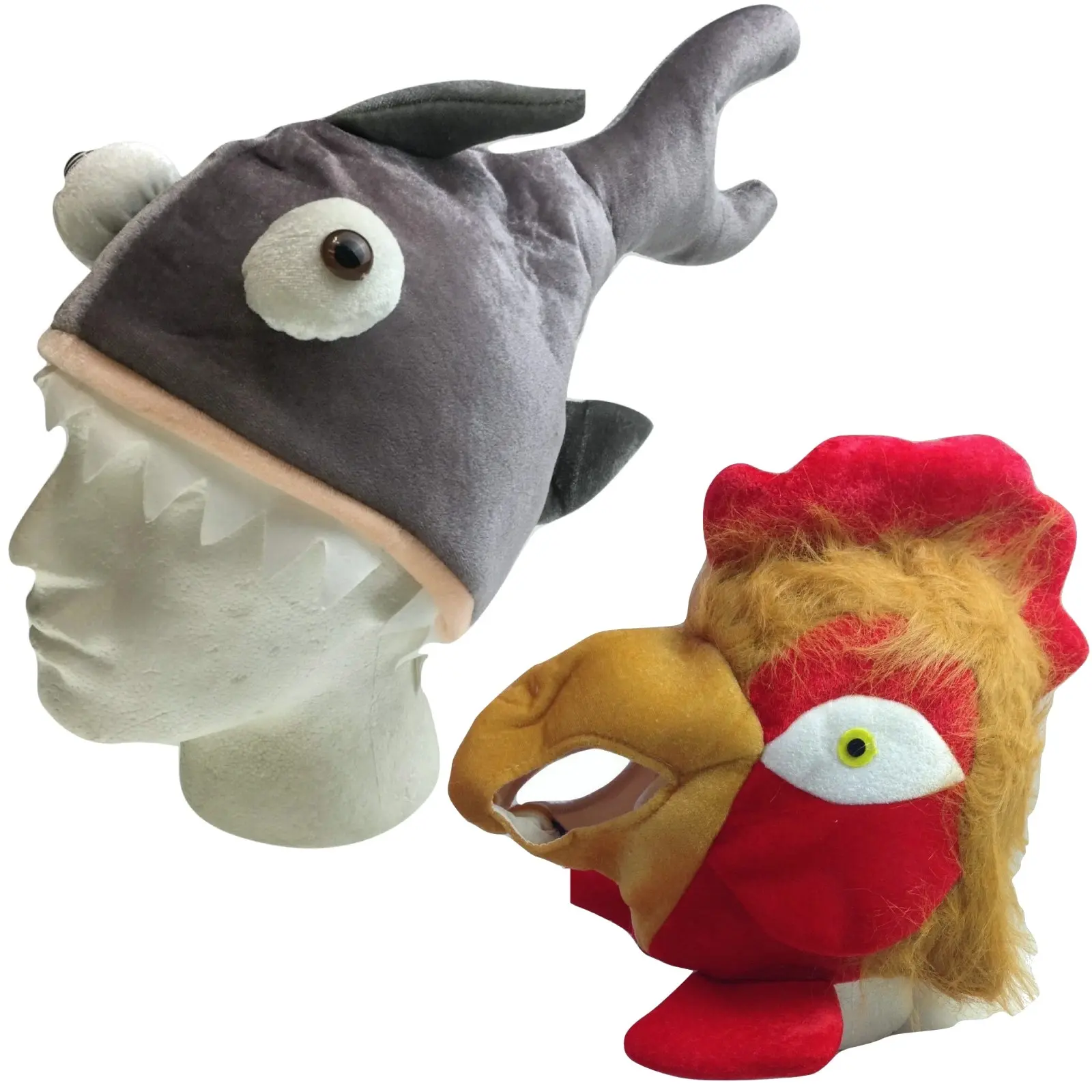 2pc Set Chicken Hat + Shark Hat Halloween Costume Accessory Fancy Dress Up Party - Hobbies