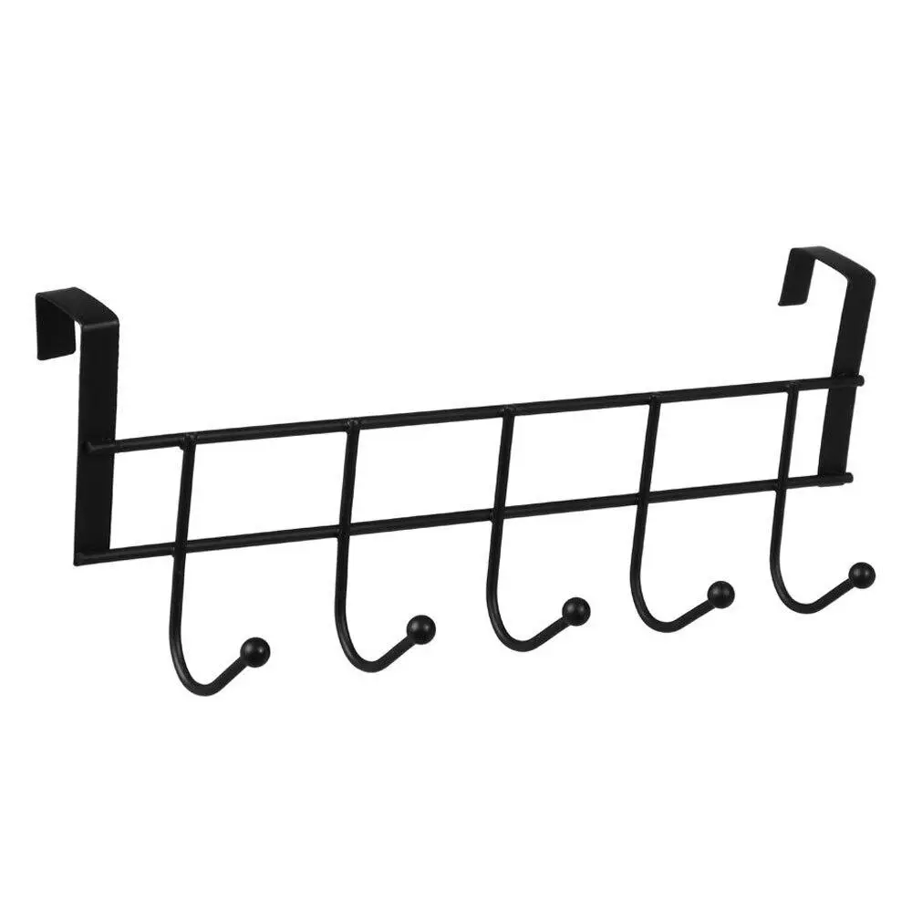 Boxsweden 5 Hooks Over Door Hook Hanger Storage Hanging Holder Organiser Black - Home & Garden