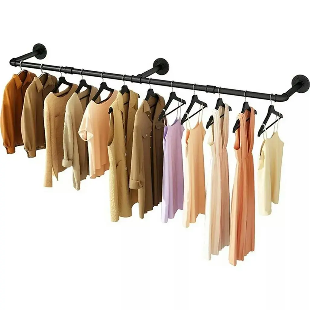 Extra Long Pipe Clothes Rack Wall Mount Garment Closet Storage Rack Hanging Rail - Home & Garden