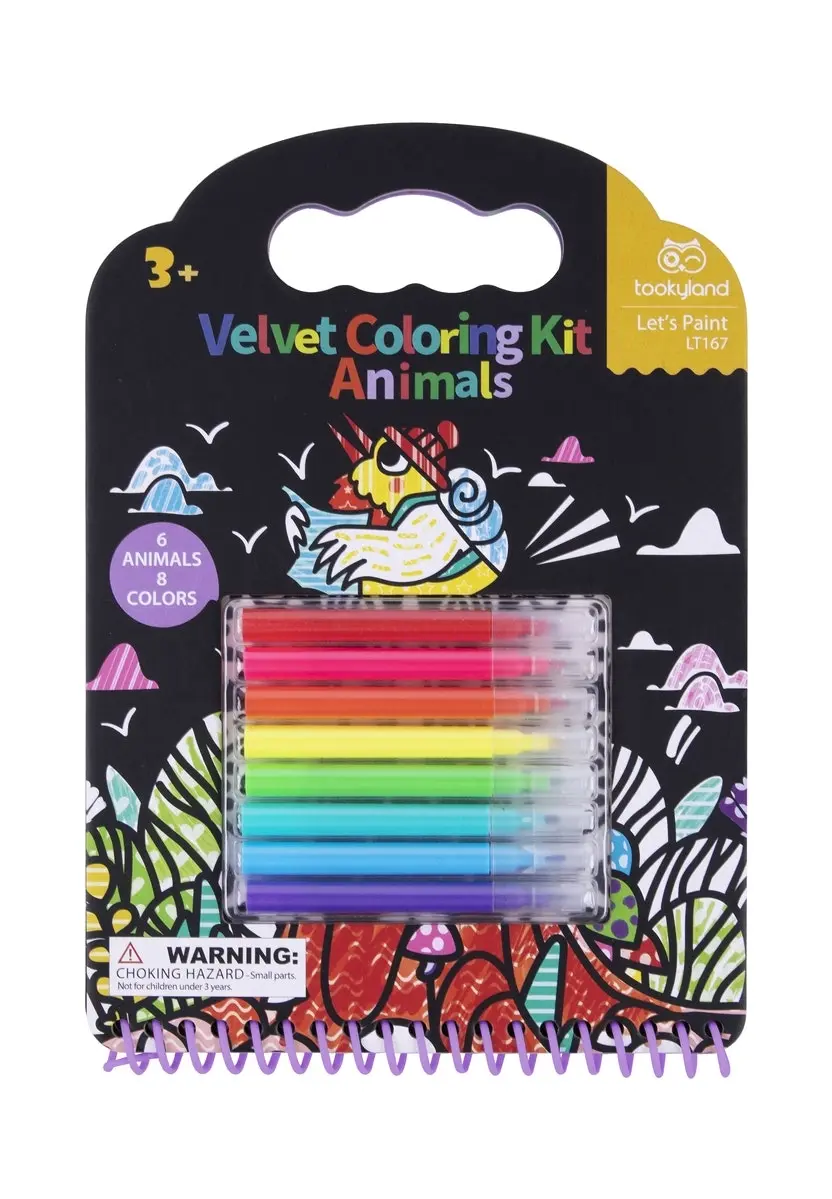14pc Tookyland Velvet Colouring Kit Animals Art Colouring/Drawing Marker Pen 3+ - Hobbies