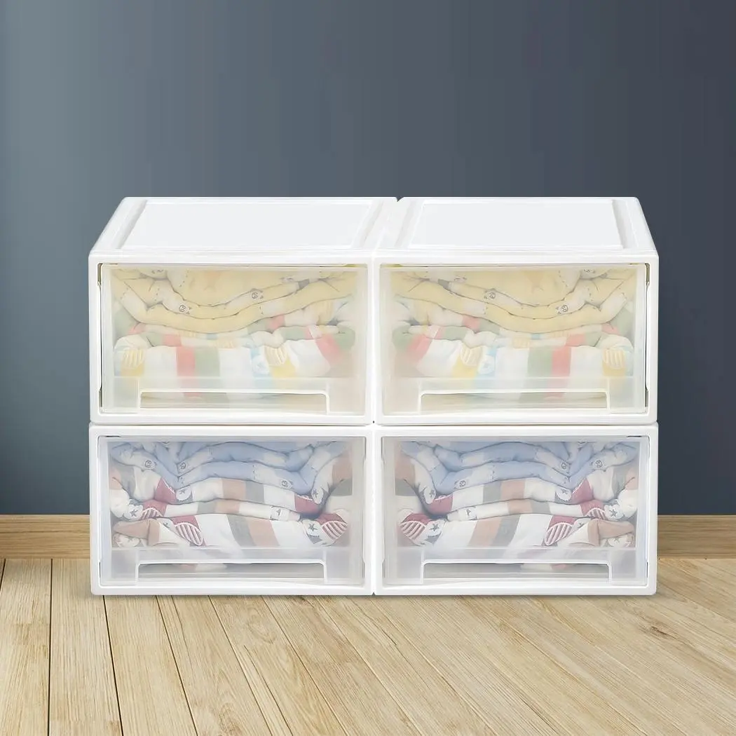 Traderight Group Storage Drawers Large Stackable Containers Box Wardrobe Clothes Organiser 4PK - Home & Garden