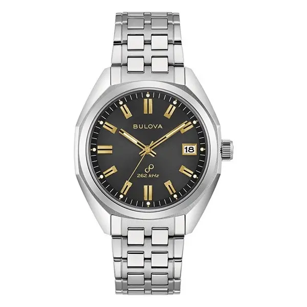 Bulova Black Dial Classic Jet Star Stainless Steel Men’s Watch (96B415) - Jewellery