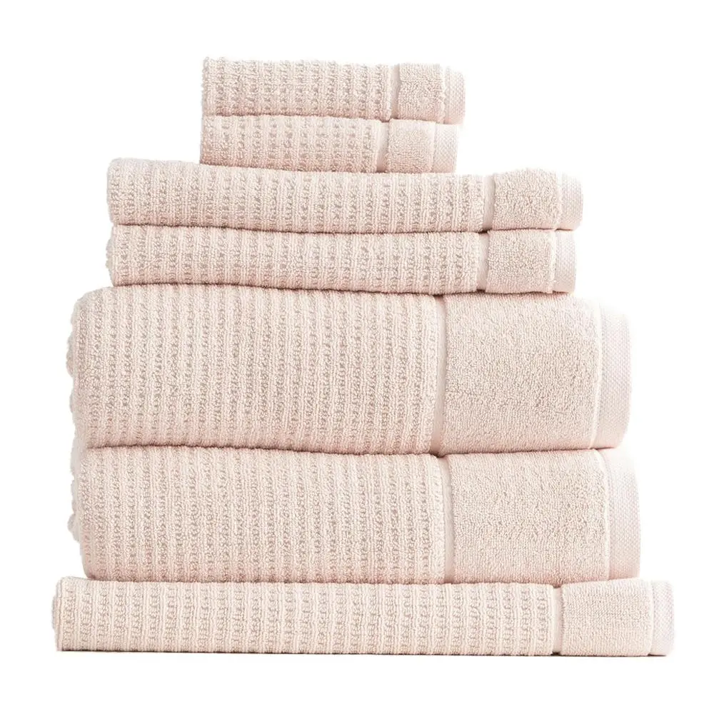 7pc Renee Taylor Cambridge 650GSM Textured Bath/Hand/Face Towel Mat Set Primrose - Home & Garden