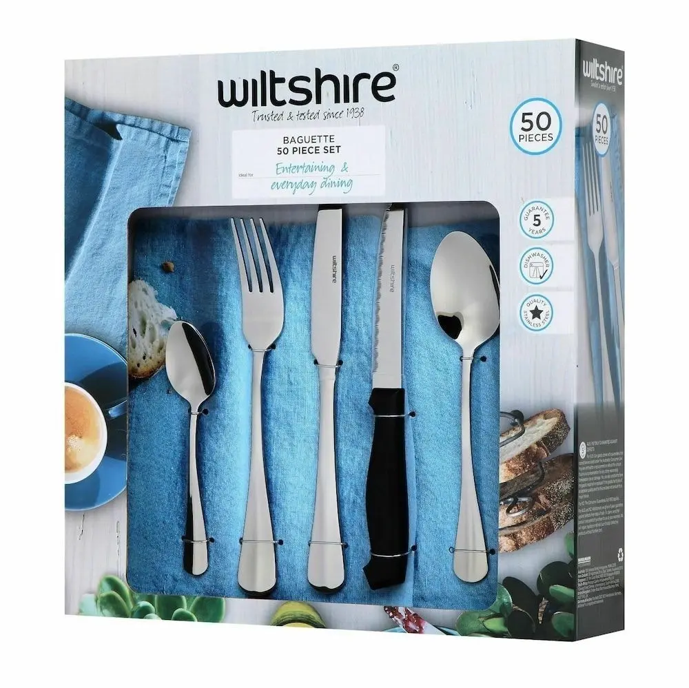 Wiltshire Baguette 50pc Cutlery Set With Steak Knives 50 Piece Stainless - Home & Garden