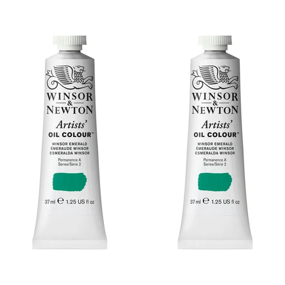 2x Winsor & Newton Artists Oil Colour 37ml Art Paint Tube Winsor Emerald S2 - Hobbies