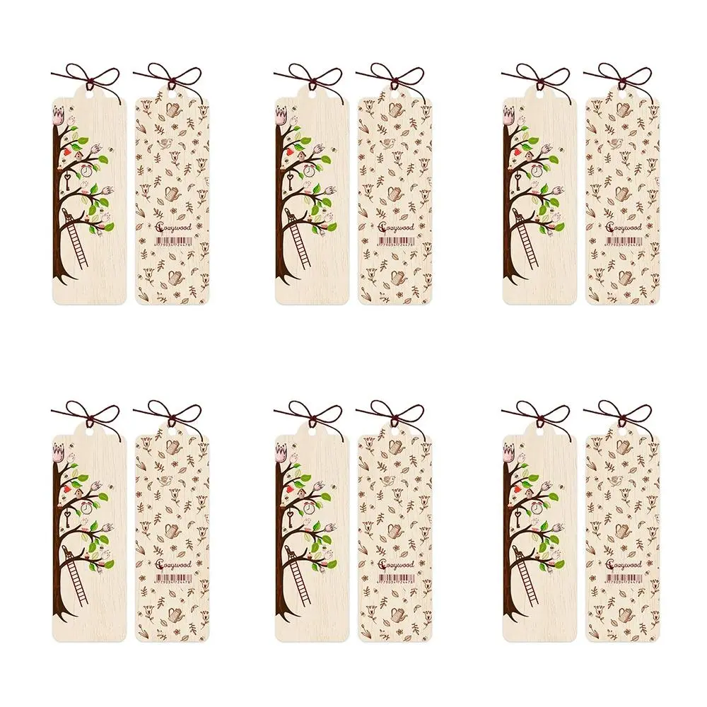 6x Cozywood Wooden Bookmark 4.5x14cm Stationary w/ Waxed Ribbon Tree of Life - Office