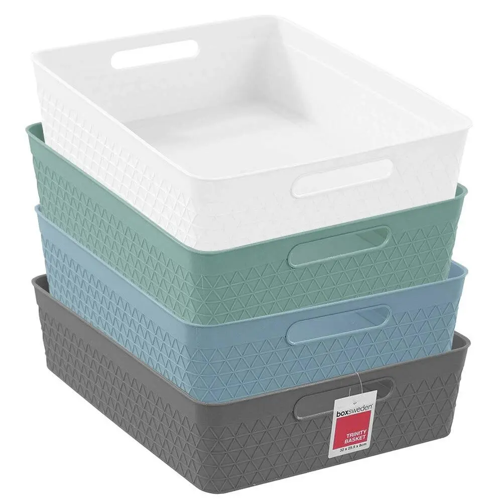4x Boxsweden Trinity 32cm Basket Organiser Storage/Container w/ Handle Assorted - Home & Garden