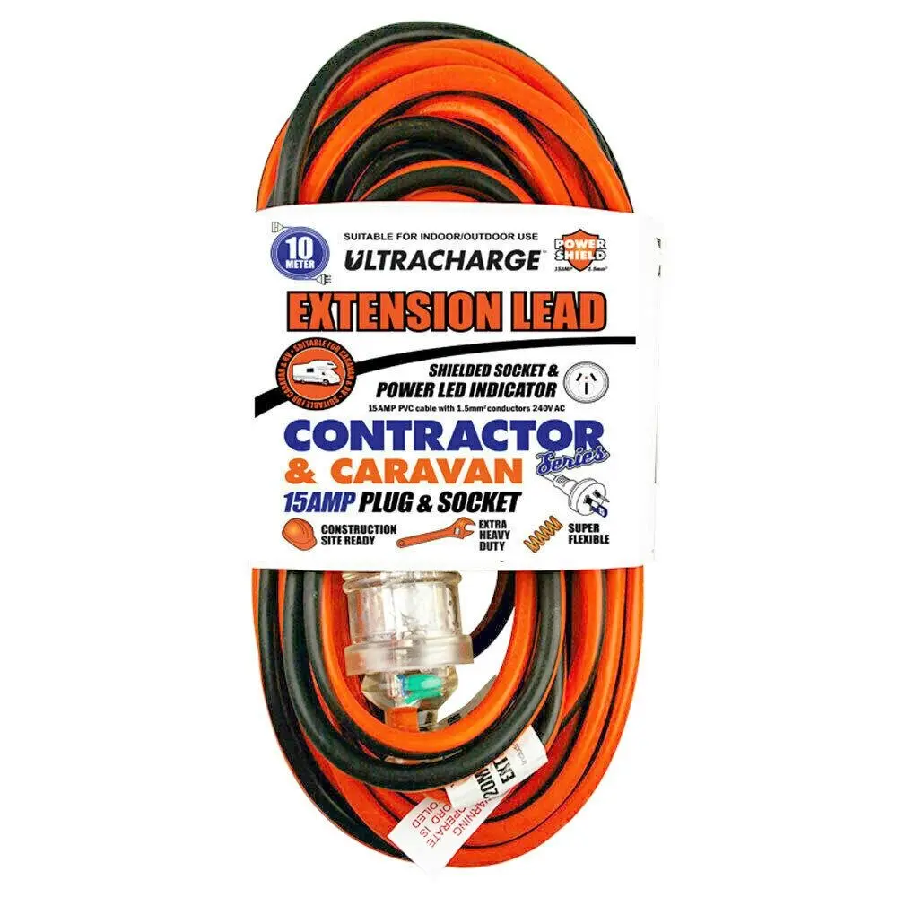 UltraCharge 10m Outdoor Extension Lead 15Amp Cable Cord Power Shielded Socket - Electronics