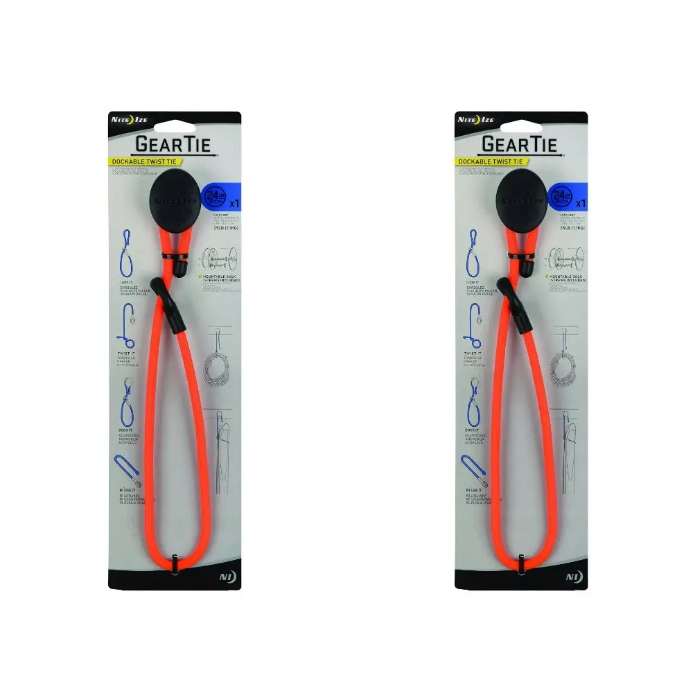 2x Nite Ize Blaze 24in Gear Tie Dockable Rubber Cable Reusable Organiser ORNG - Sports & Outdoor