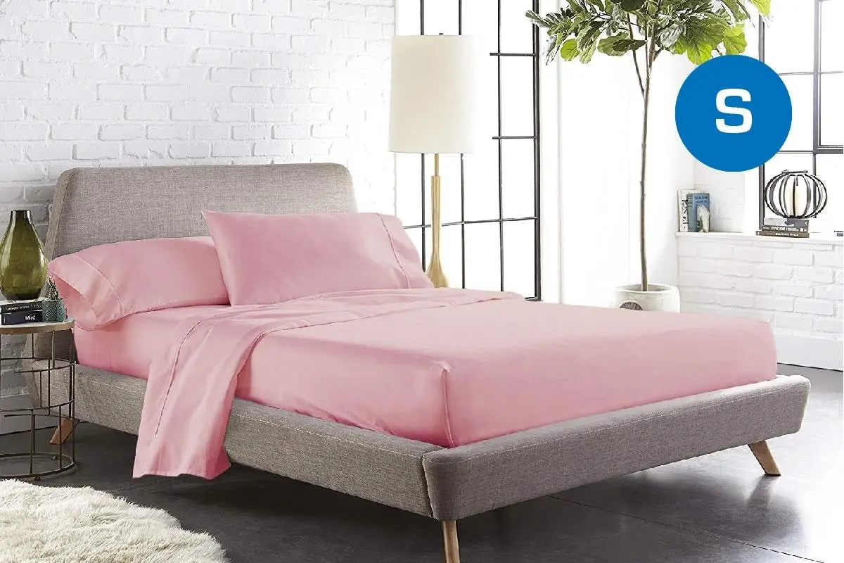 Single Size Blush Color 1000TC 100% Cotton Fittd Sheet Flat Sheet Pillowcase Set - Home & Garden