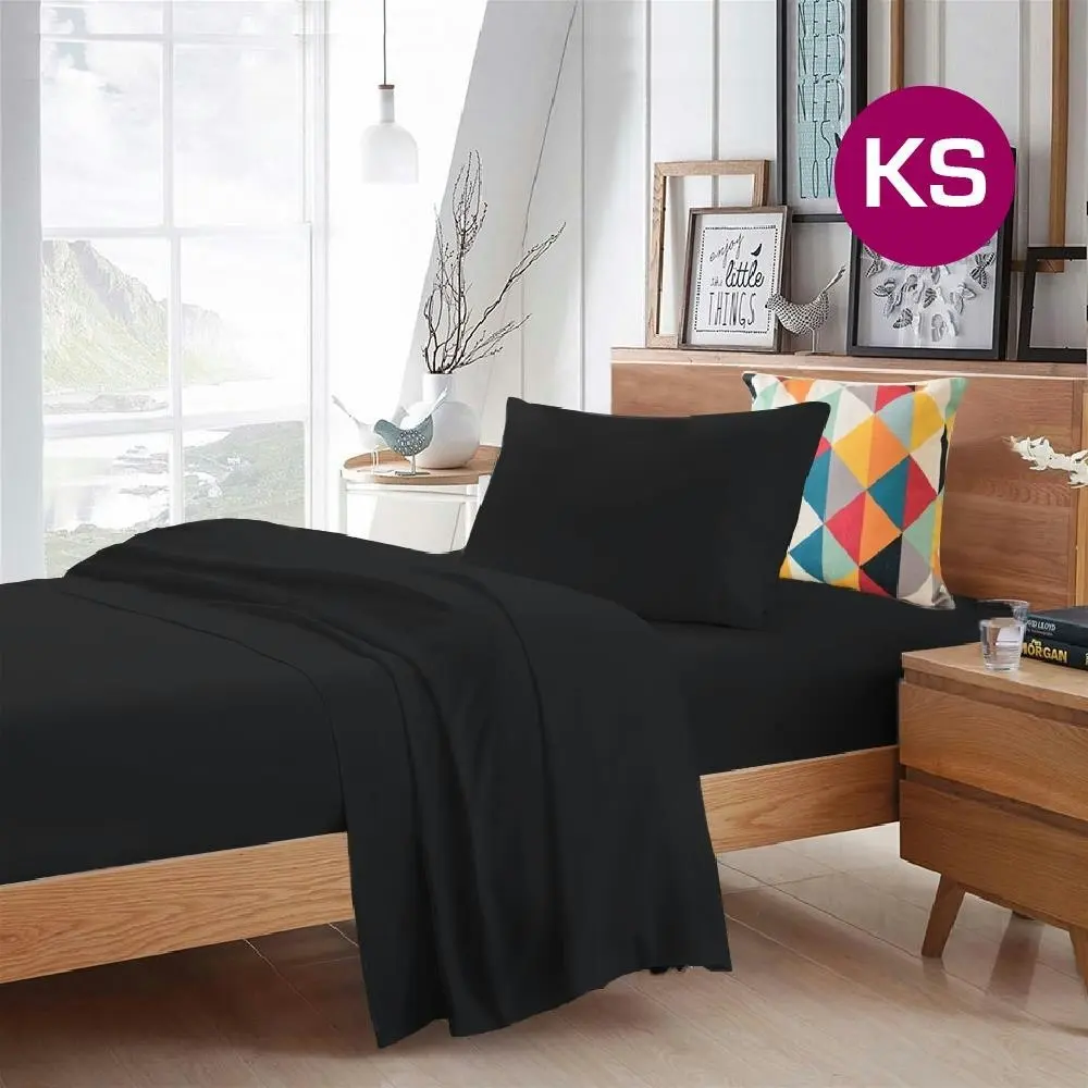 King Single Size Black Color Poly Cotton Fitted Sheet Flat Sheet Pillowcase Sheet Set - Home & Garden