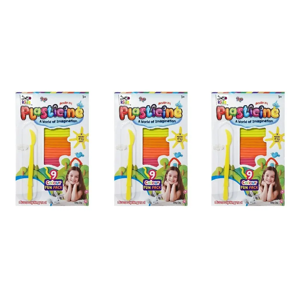 3x 9PK Craft for Kids Plasticine 130g Clay w/ Sculpting Tool Children Craft 3y+ - Hobbies