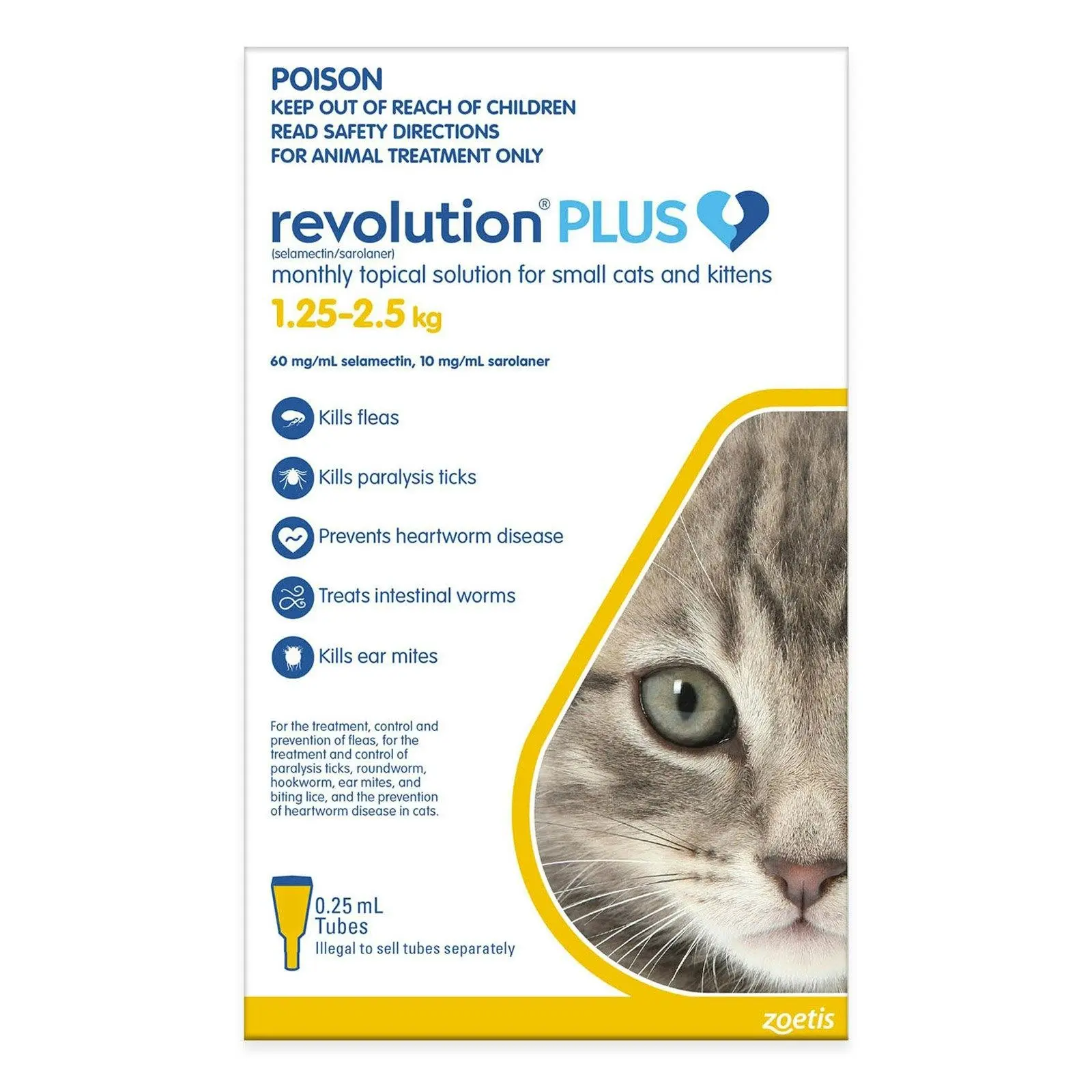 Revolution Plus for Kittens and Small Cats 1.25 to 2.5 Kg (Yellow) 3 Pipettes - Pets