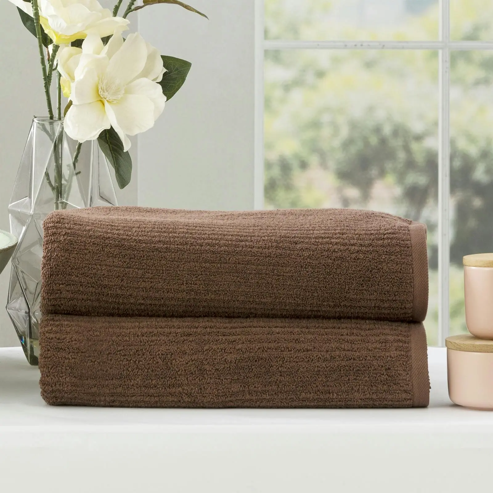 2pc Renee Taylor Cobblestone Bath Sheet/Towel 160cm Cotton Ribbed 650 GSM Toffee - Home & Garden