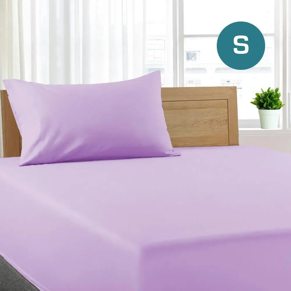 Single Size Lilac Color Poly Cotton Fitted Sheet + Pillowcase - Home & Garden