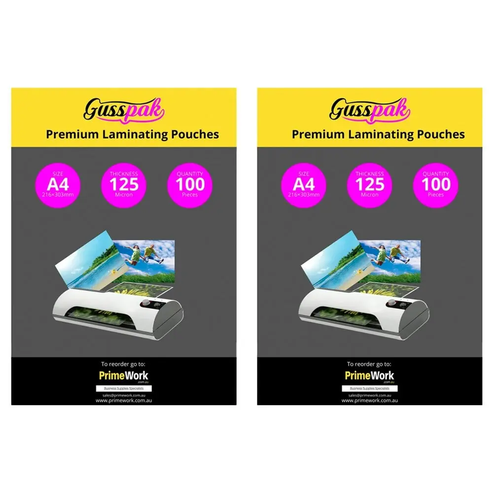 200pc Gusspak Laminating Protective Pouches A4 Page/Poster 125 Micron Gloss - Office
