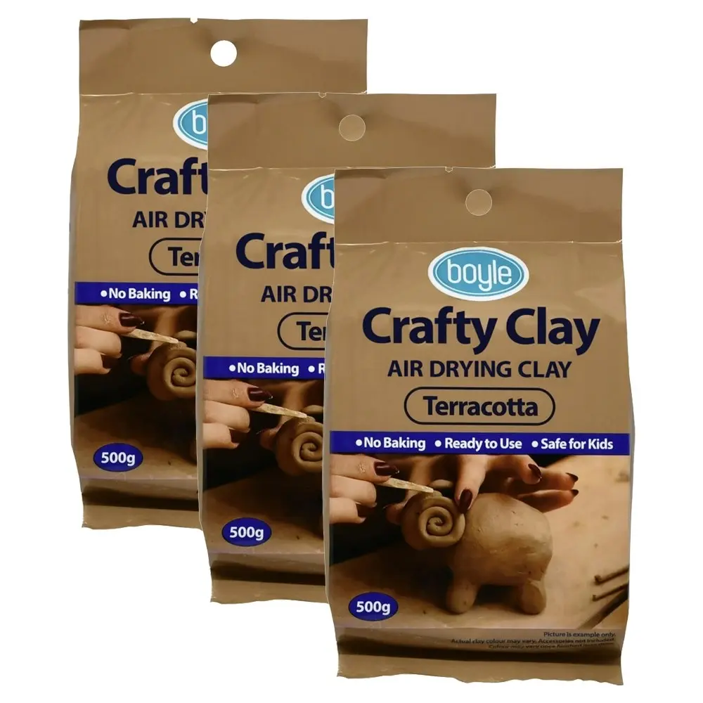 3PK Boyle Crafty Modelling Clay Kids/Child DIY/Craft Air Drying Terracotta 500g - Hobbies
