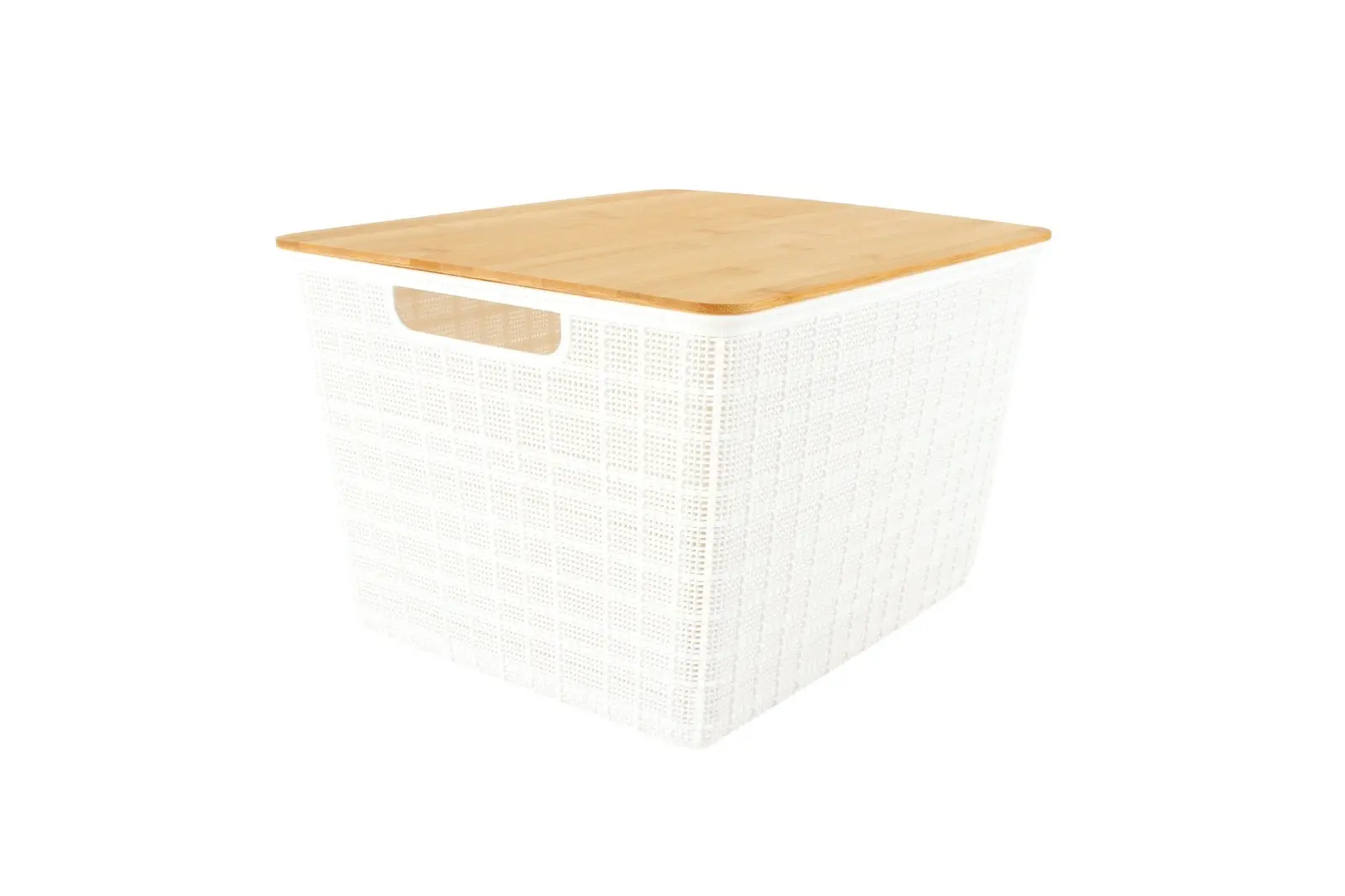 Home Expression 35x22cm Plastic Storage Basket w/ Bamboo Lid Organiser White - Home & Garden