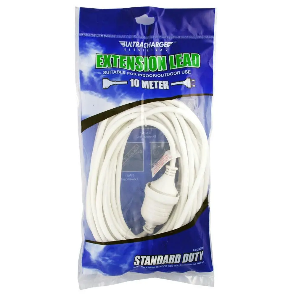 UltraCharge Extension Lead 10m Cable Cord Suitable for Indoor/Outdoor Use White - Electronics