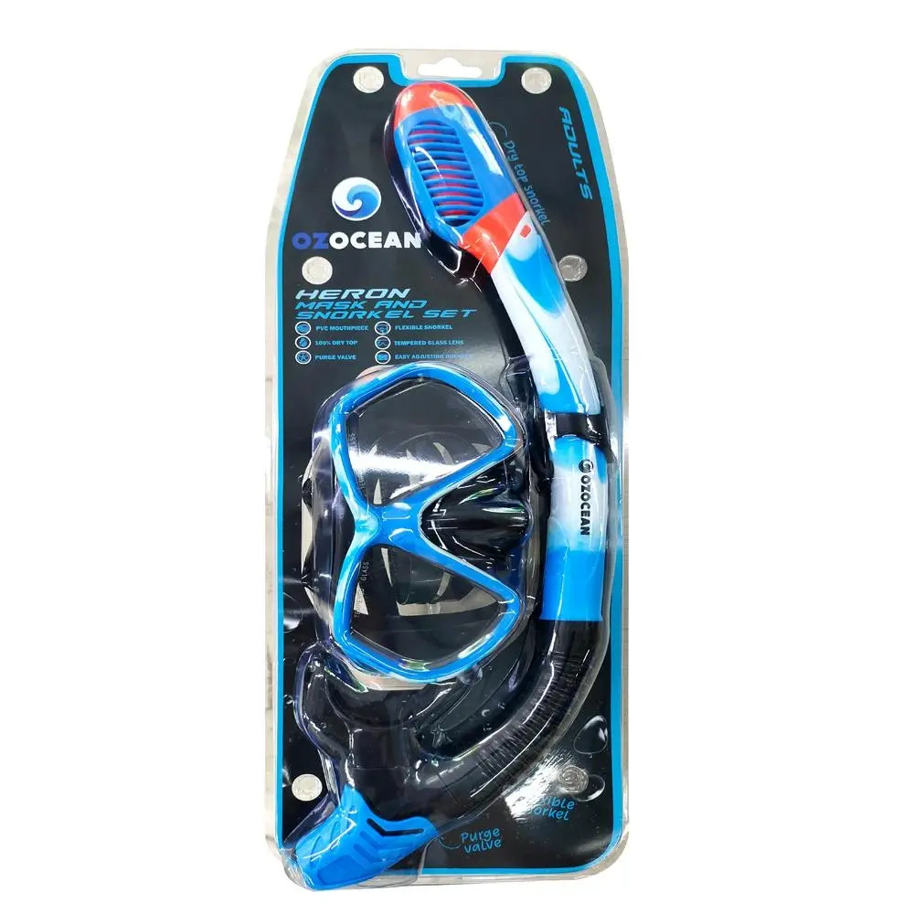 2pc Oz Ocean Heron Adults Swimming Beach Goggles Mask & Snorkel Set Blue/Black - Sports & Outdoor