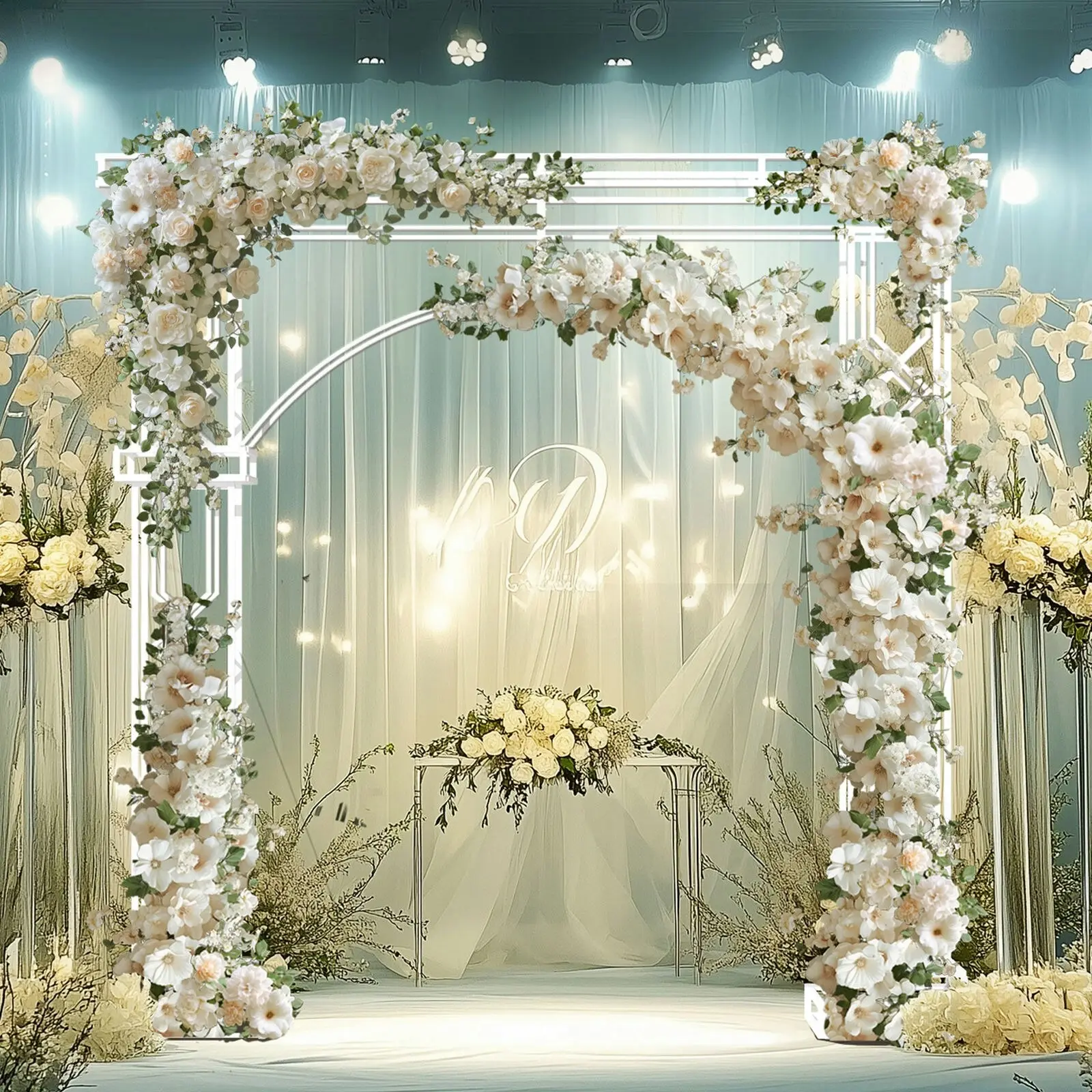Fin Extra Large Luxurious Wedding Arch Backdrop Stand Chuppa Heavy Duty Metal Base - Religious & Ceremonial