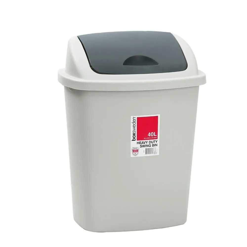 Boxsweden 40L Trash Bin 44x35cm w/ Swing Lid Garbage Can Rubbish Waste Basket - Home & Garden