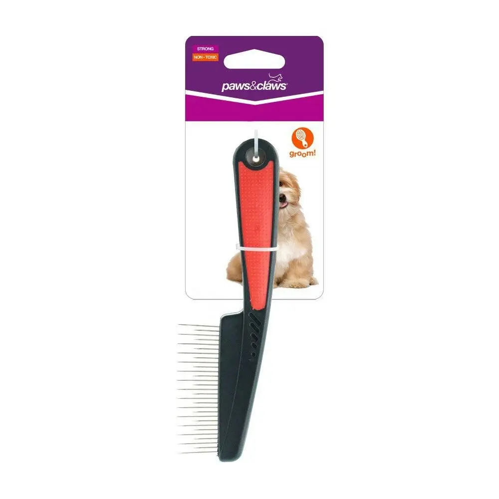 Paws & Claws 18cm Grooming Pet/Dog Comb Puppy Shedding Hair Remover Black/Red - Pets