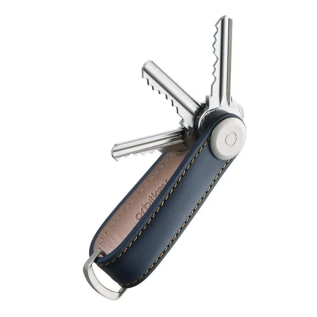 Orbitkey Leather 2.0 Key Organiser Navy/Tan - Fashion