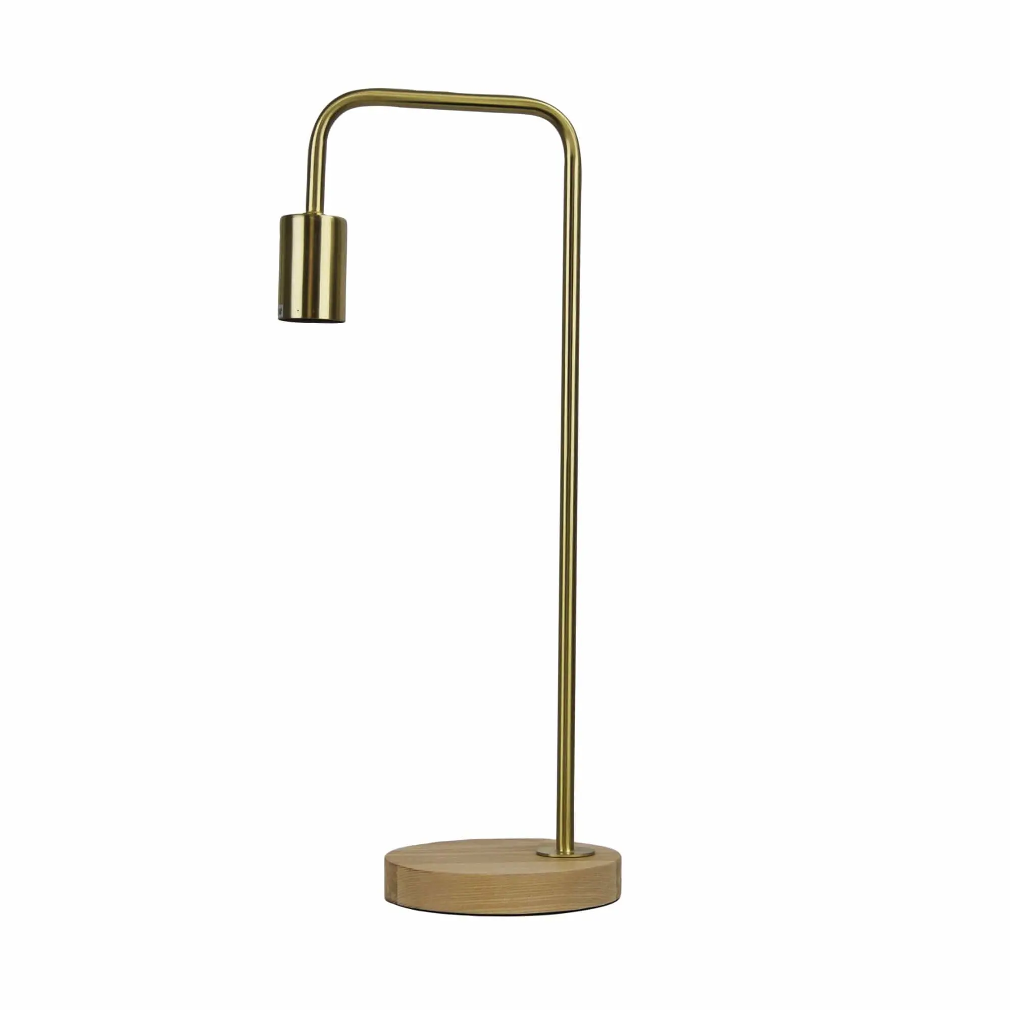 LANE Scandi Table Lamp Brushed Brass with Timber - Home & Garden