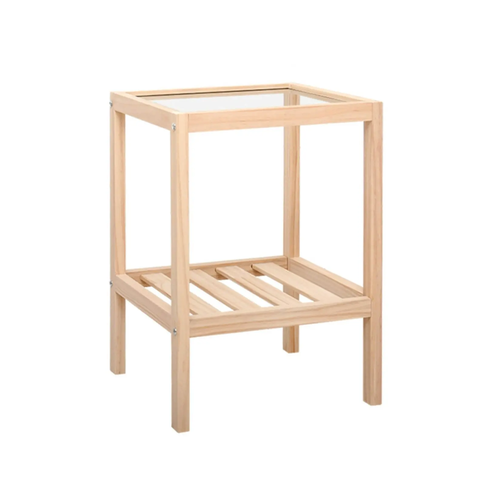 Bedside Table Side End Table Small Storage Nightstand Glass Table Top - Furniture