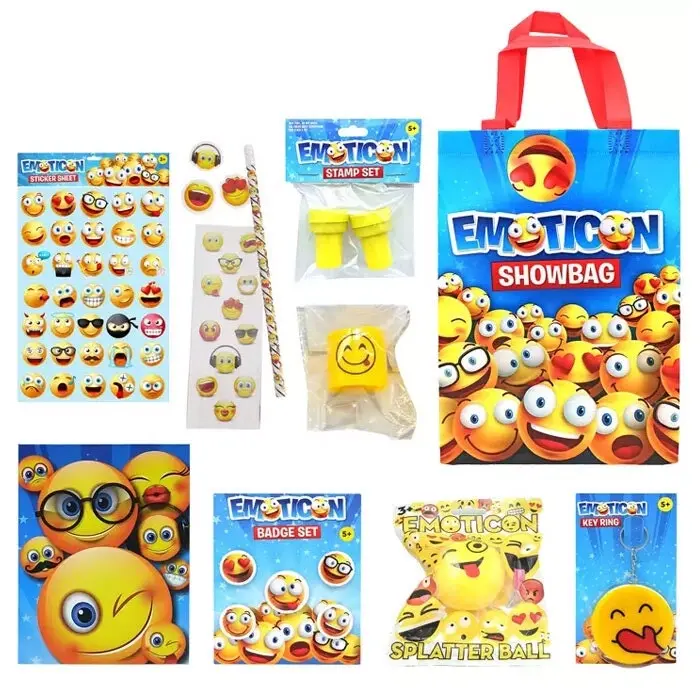 Emoticon Mini Showbag w/Notebooks/Sticker Sheet/Stamp/Badges/Splat Ball/Keychain - Hobbies