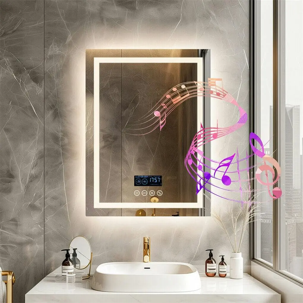 Fin Bluetooth Led Bathroom Mirror Dual Lights Anti-Fog Makeup Mirror Music