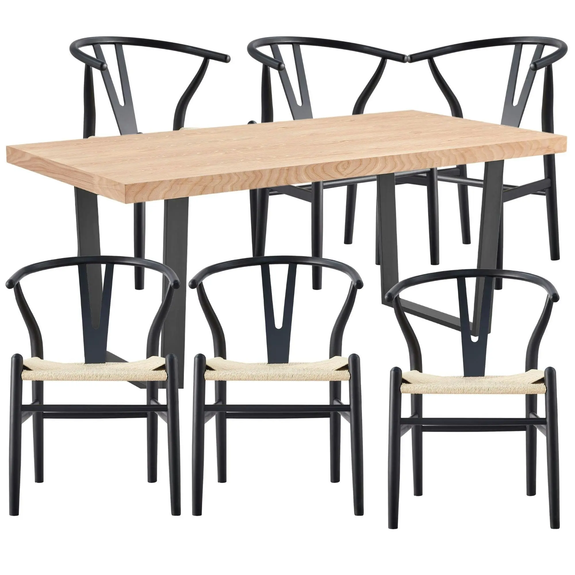 Petunia 7pc 180cm Dining Table Wishbone Chair Set - Furniture