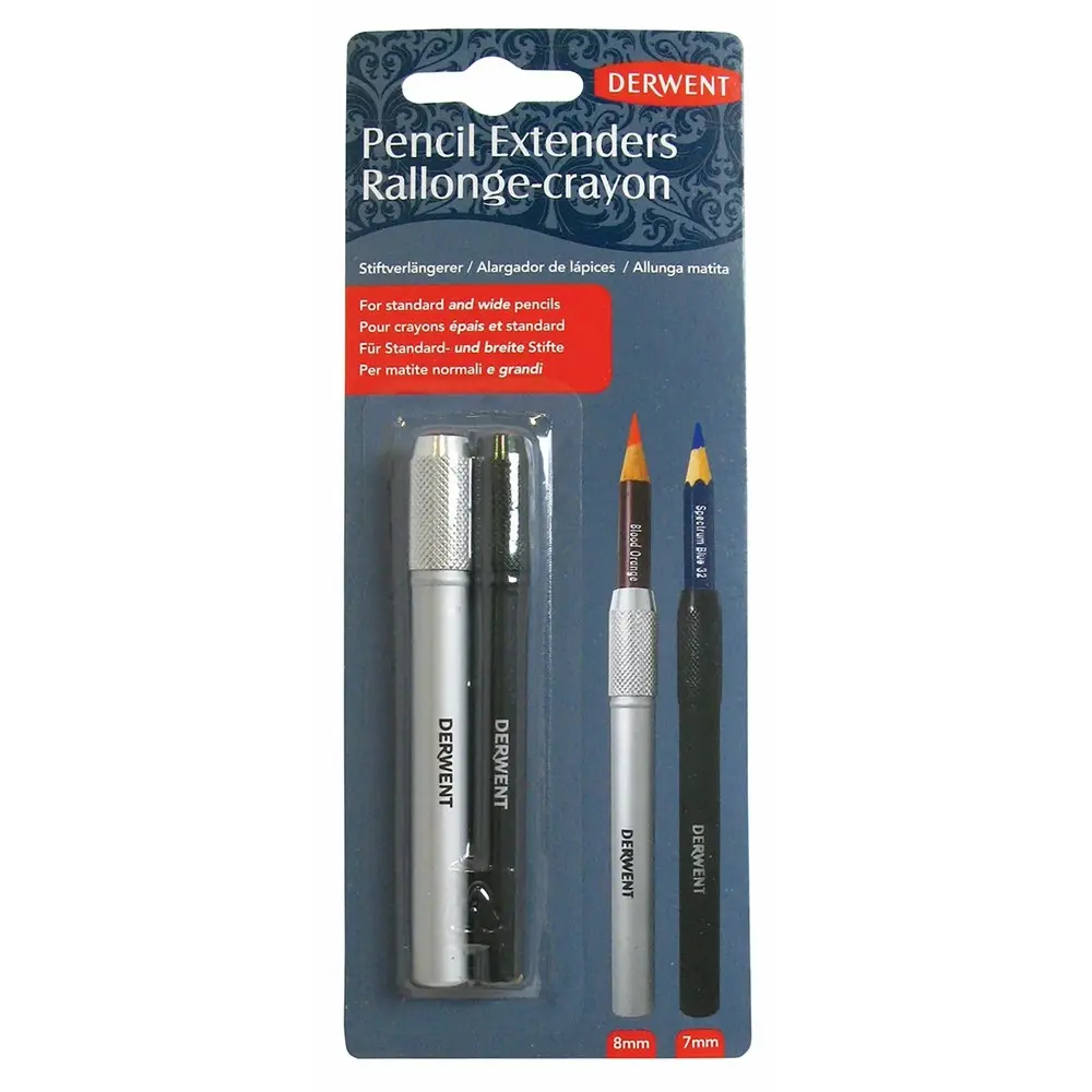 2pc Derwent Pencil Extender Attachment For Derwent 7mm/8mm Pencil Black/Silver - Office