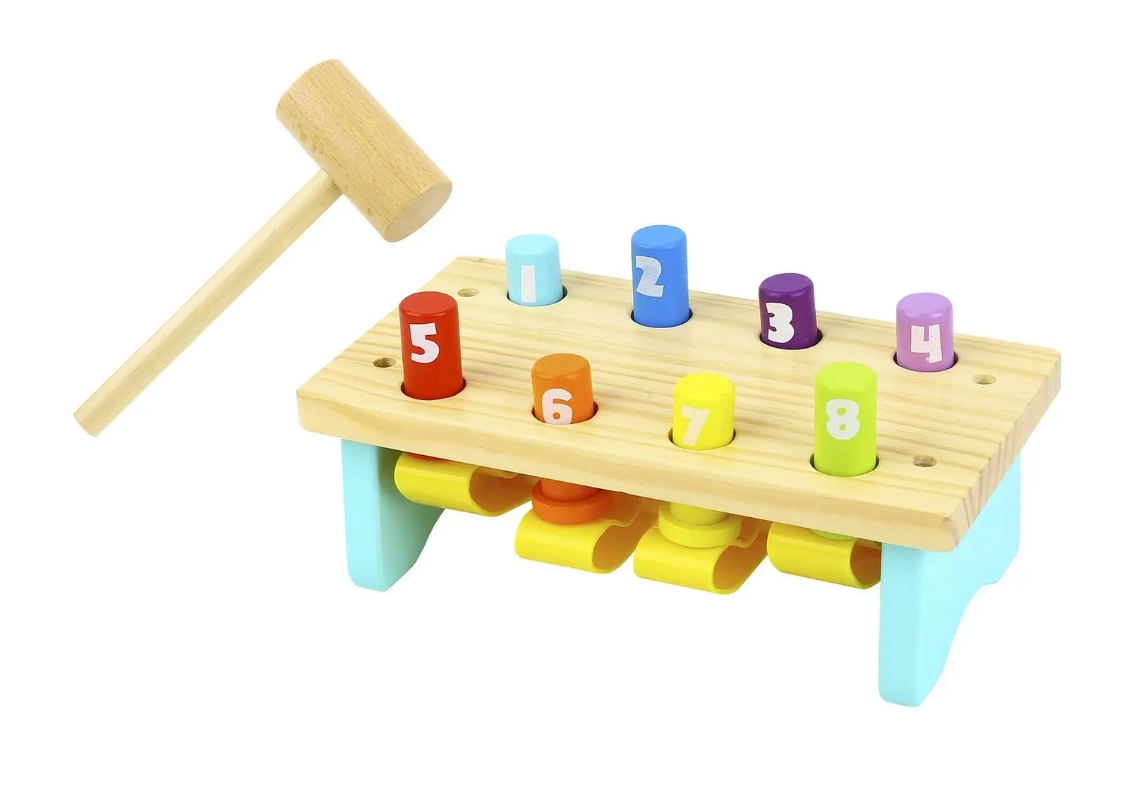 Tooky Toy Wooden Knock Bench 8 Pins Baby/Toddler Pound/Tap Colourful Toy 12m+ - Toys & Games