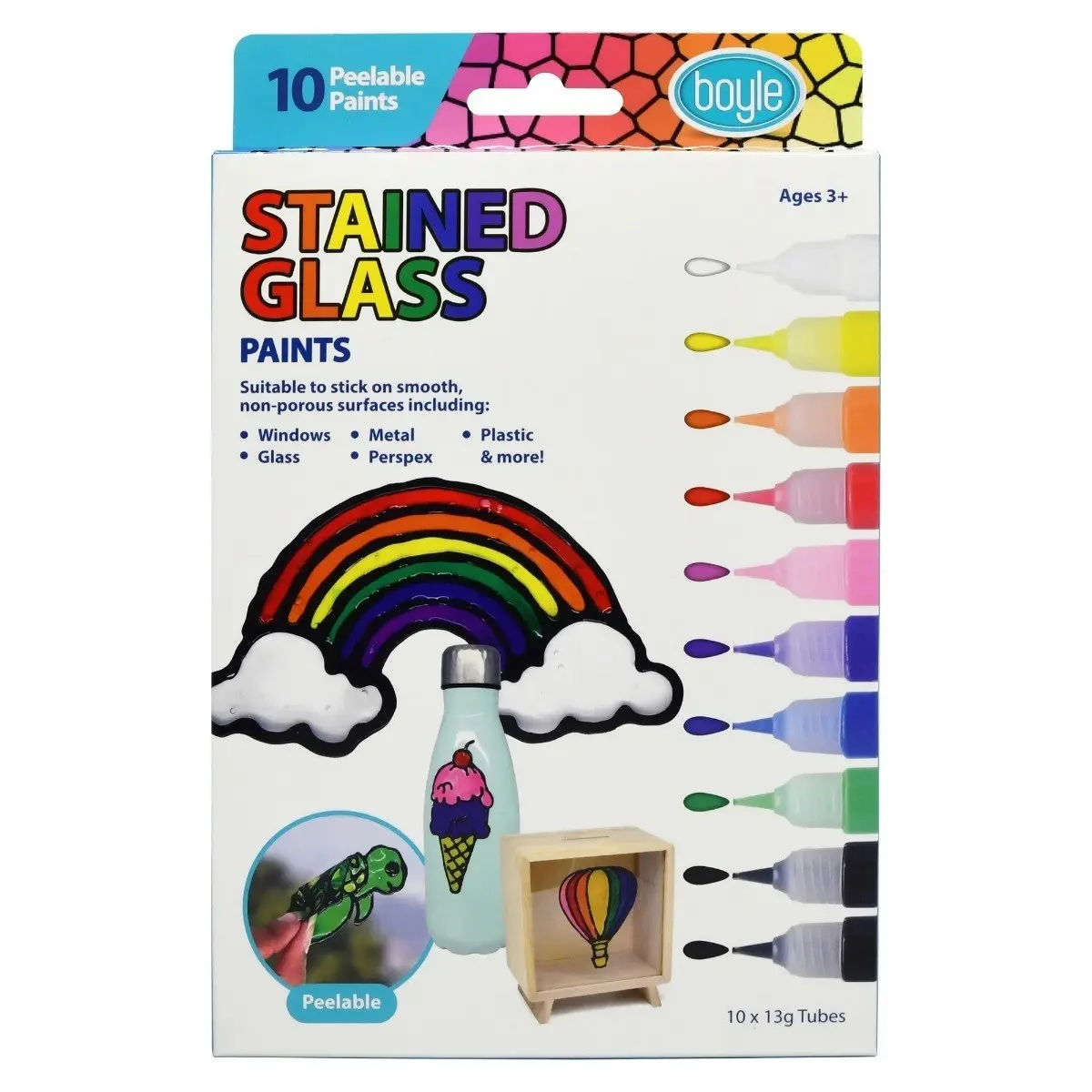 10PK Boyle Stained Glass Peelable Drawing Paints Art/Craft Kids/Children 3y+ - Hobbies