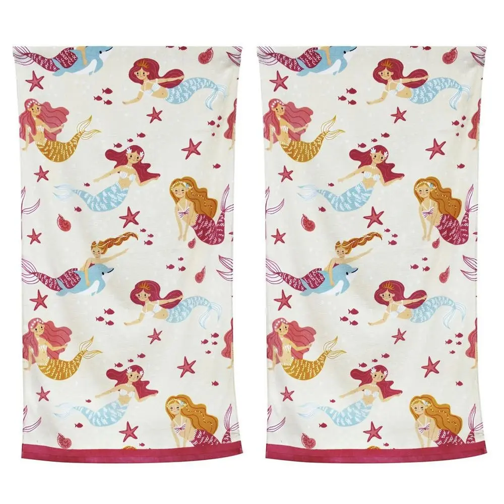 2x Onkaparinga Kids 60x120cm Beach/Swim Pool Towel Absorbent Cotton Mermaids - Home & Garden