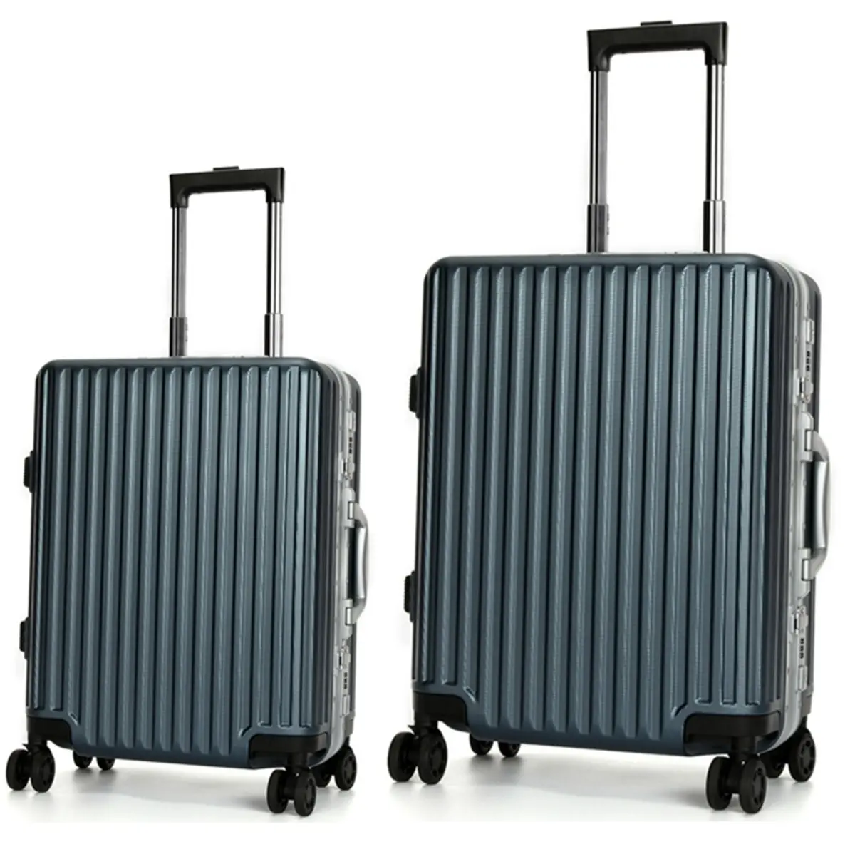 Suissewin Swiss Aluminium Luggage Suitcase Lightweight TSA locker 8 wheels HardCase 2PCS Set SN7619AB Blue - Fashion