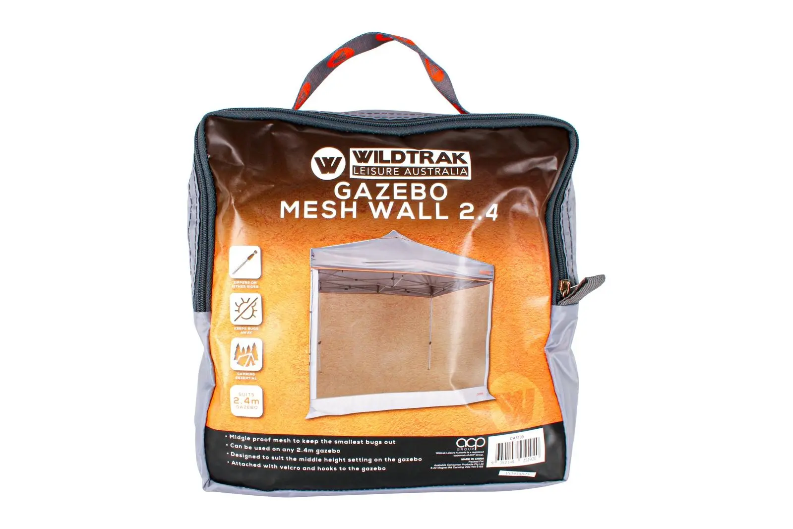 Wildtrak Mesh Wall 2.4 Cover Accessory w/ Zipper For Camping 2.4m Gazebo Grey - Sports & Outdoor